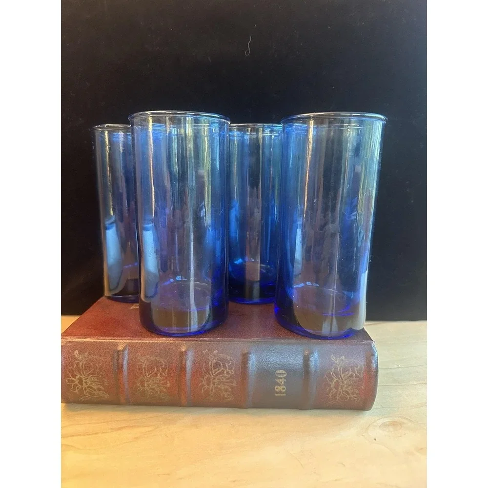 4 VTG Libbey Deep COBALT BLUE Round Bottom 5-3/4
